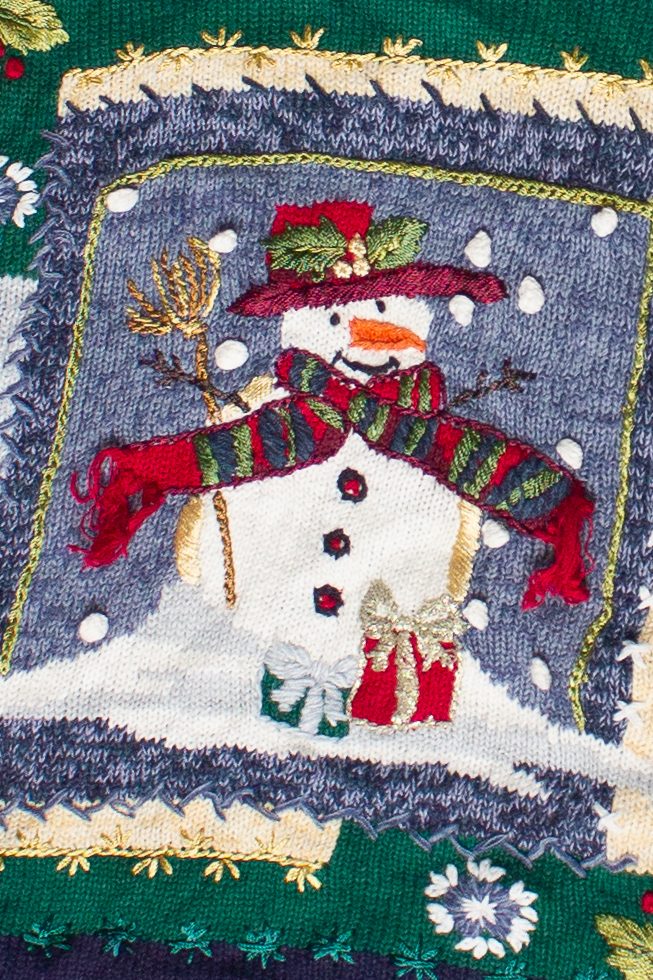 Vintage Embroidered Snowman Patchwork Ugly Christmas Sweater