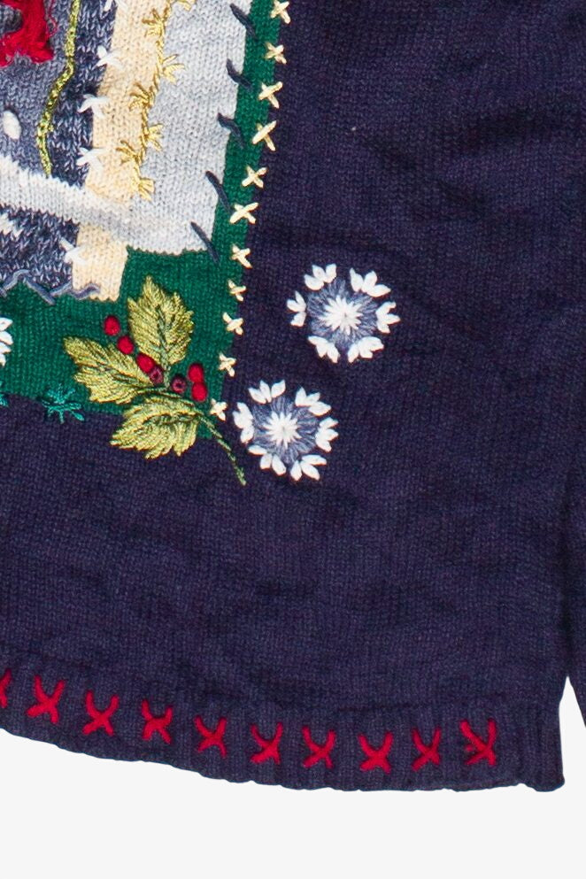 Vintage Embroidered Snowman Patchwork Ugly Christmas Sweater