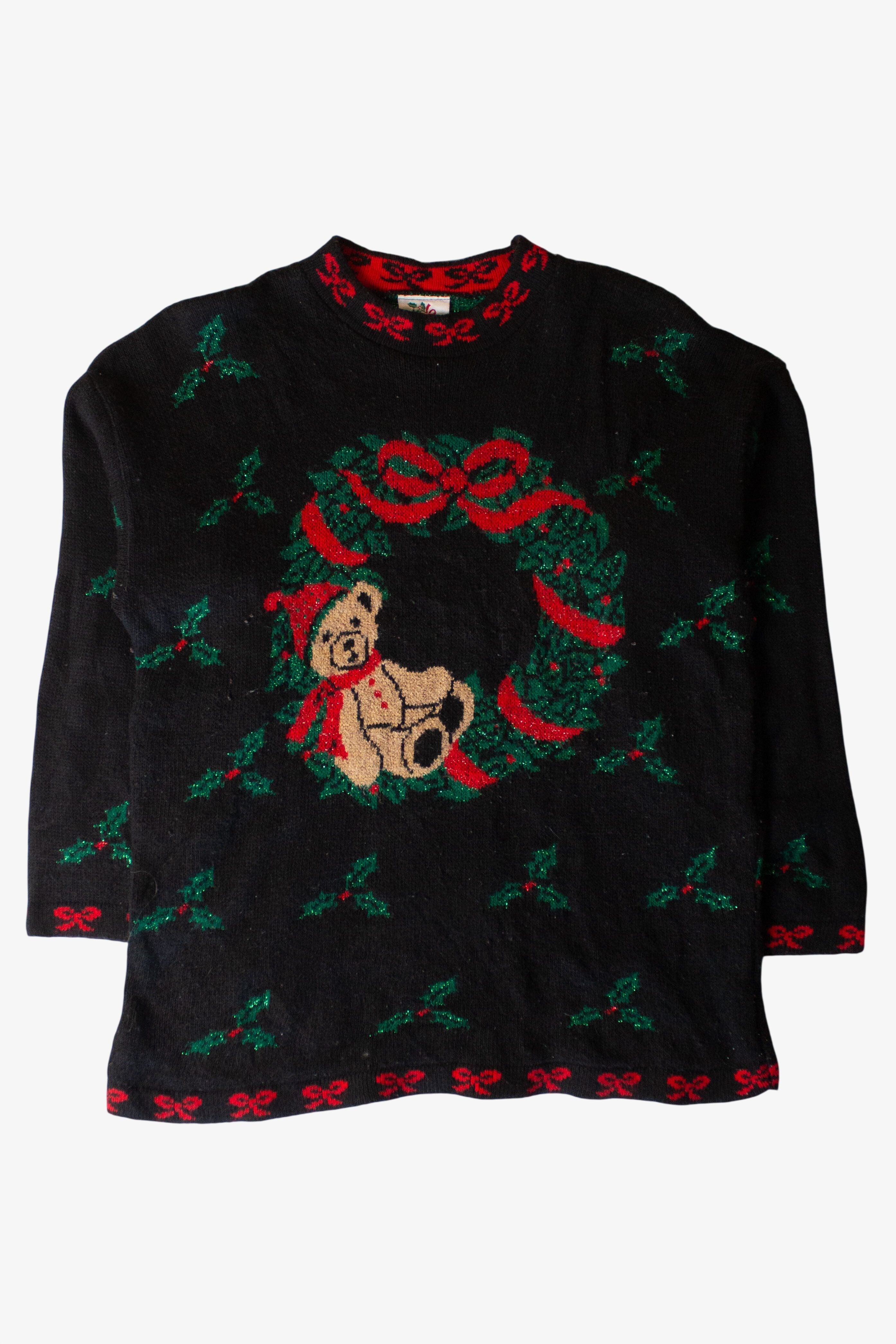 Vintage Wreath And Bear Ugly Christmas Sweater (1990s)