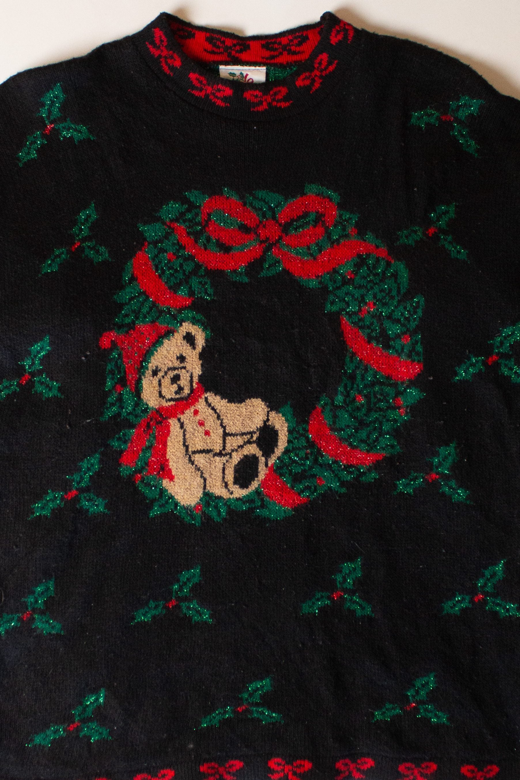 Vintage Wreath And Bear Ugly Christmas Sweater (1990s)
