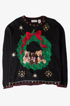 Vintage Bears And Wreath Ugly Christmas Sweater (1990s)