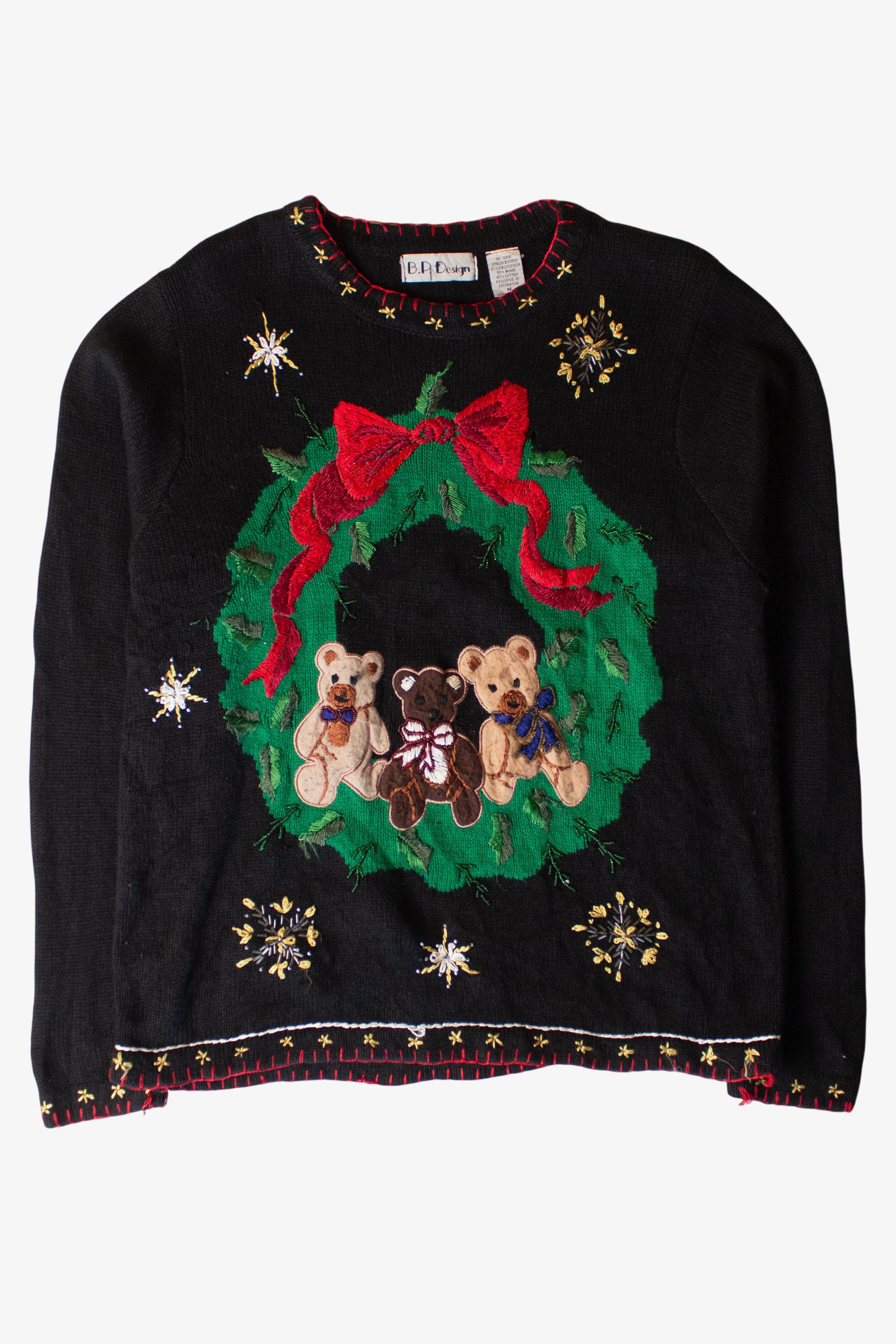 Vintage Bears And Wreath Ugly Christmas Sweater (1990s)