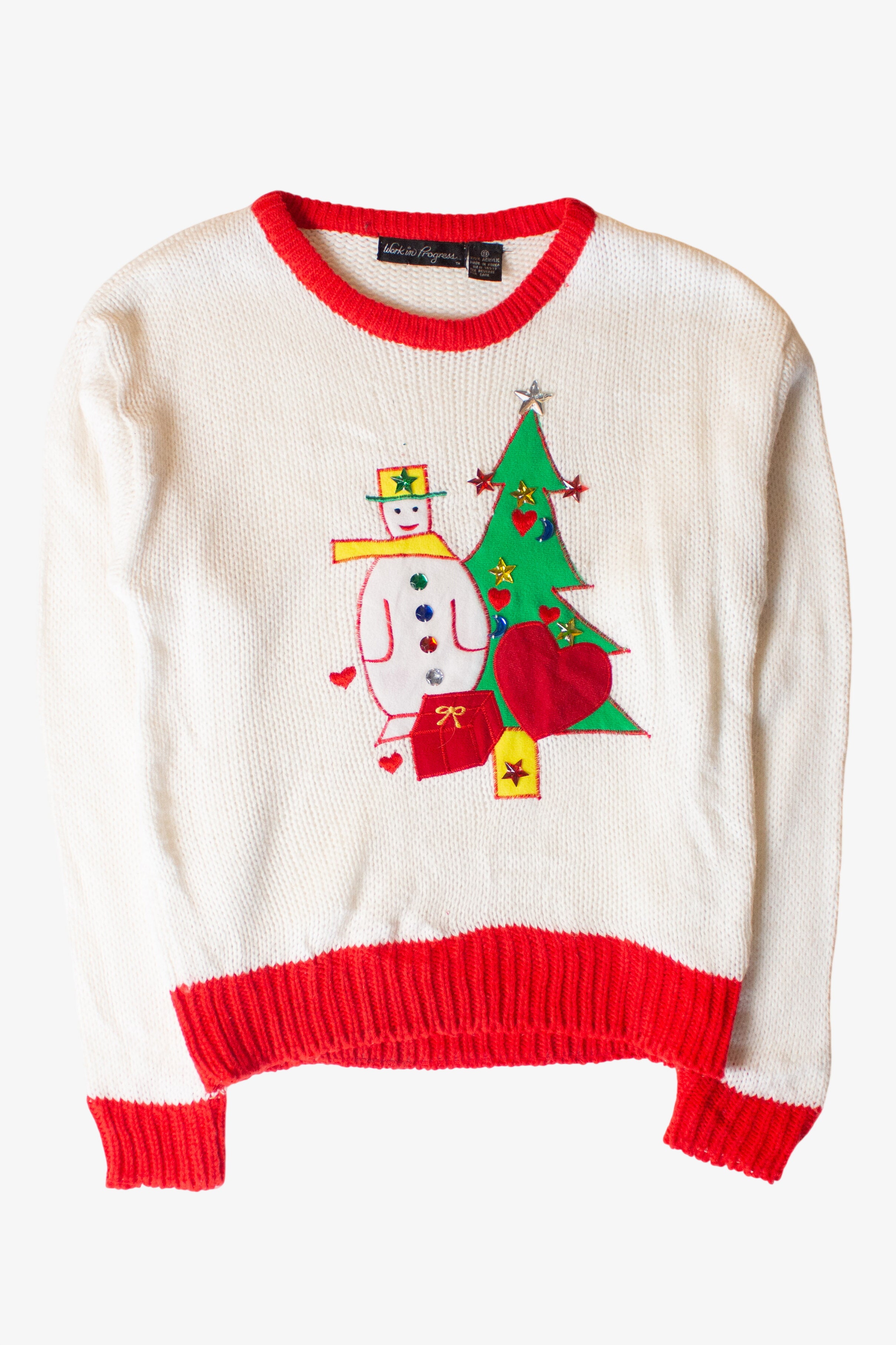 Vintage White Snowman Tree Ugly Christmas Sweater (1990s)