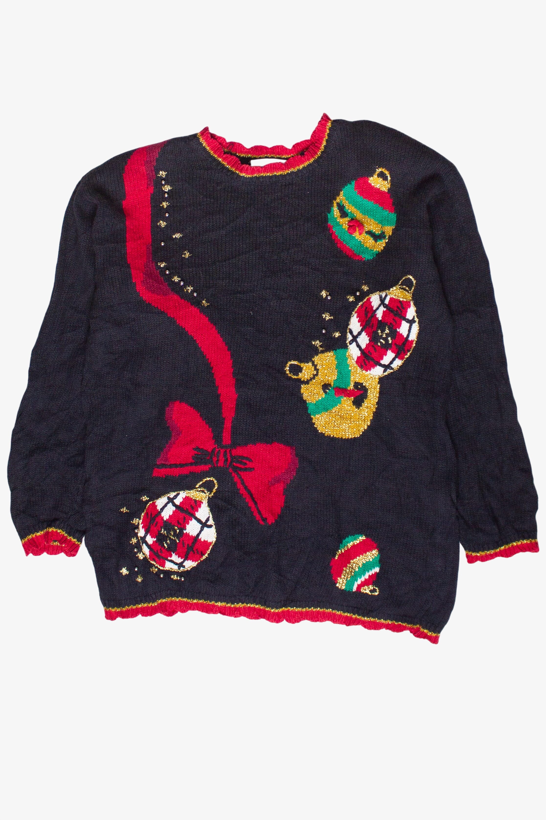 Vintage Ornaments & Ribbon Bow Ugly Christmas Sweater