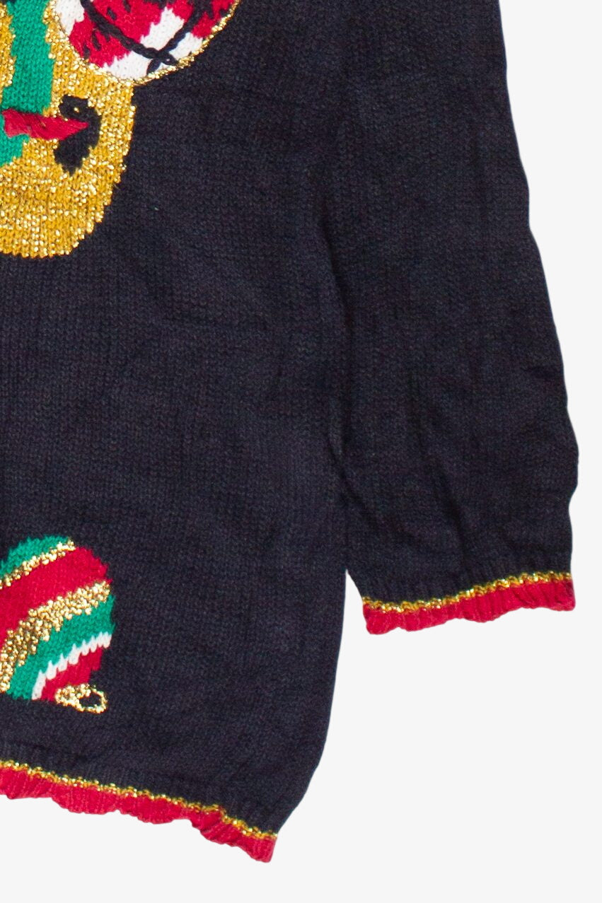 Vintage Ornaments & Ribbon Bow Ugly Christmas Sweater