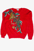 Vintage Lindsey Blake Beaded Sequin Horn Flowers Ugly Christmas Sweater