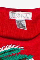 Vintage Lindsey Blake Beaded Sequin Horn Flowers Ugly Christmas Sweater