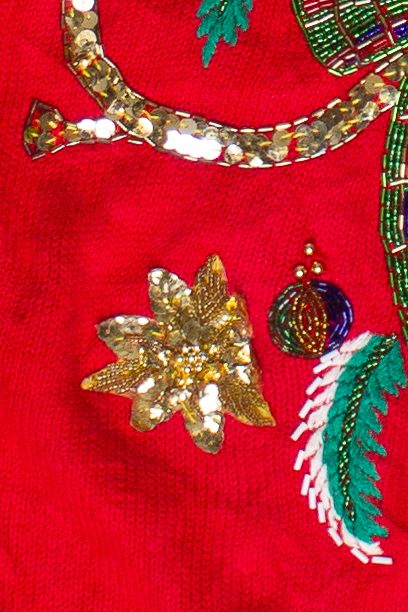 Vintage Lindsey Blake Beaded Sequin Horn Flowers Ugly Christmas Sweater