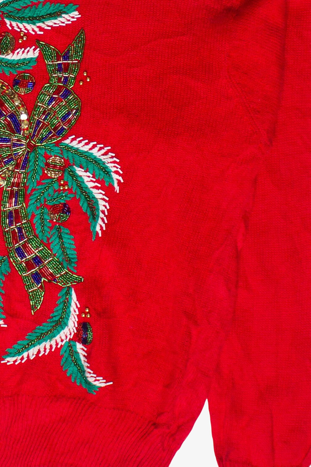 Vintage Lindsey Blake Beaded Sequin Horn Flowers Ugly Christmas Sweater