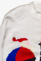 Vintage Claudia Barnes Santa by the Fireplace Knit Ugly Christmas Sweater (1980s)