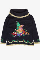 Vintage Toys By The Tree Turtleneck Metallic Crochet Trim Ugly Christmas Sweater (2000s)