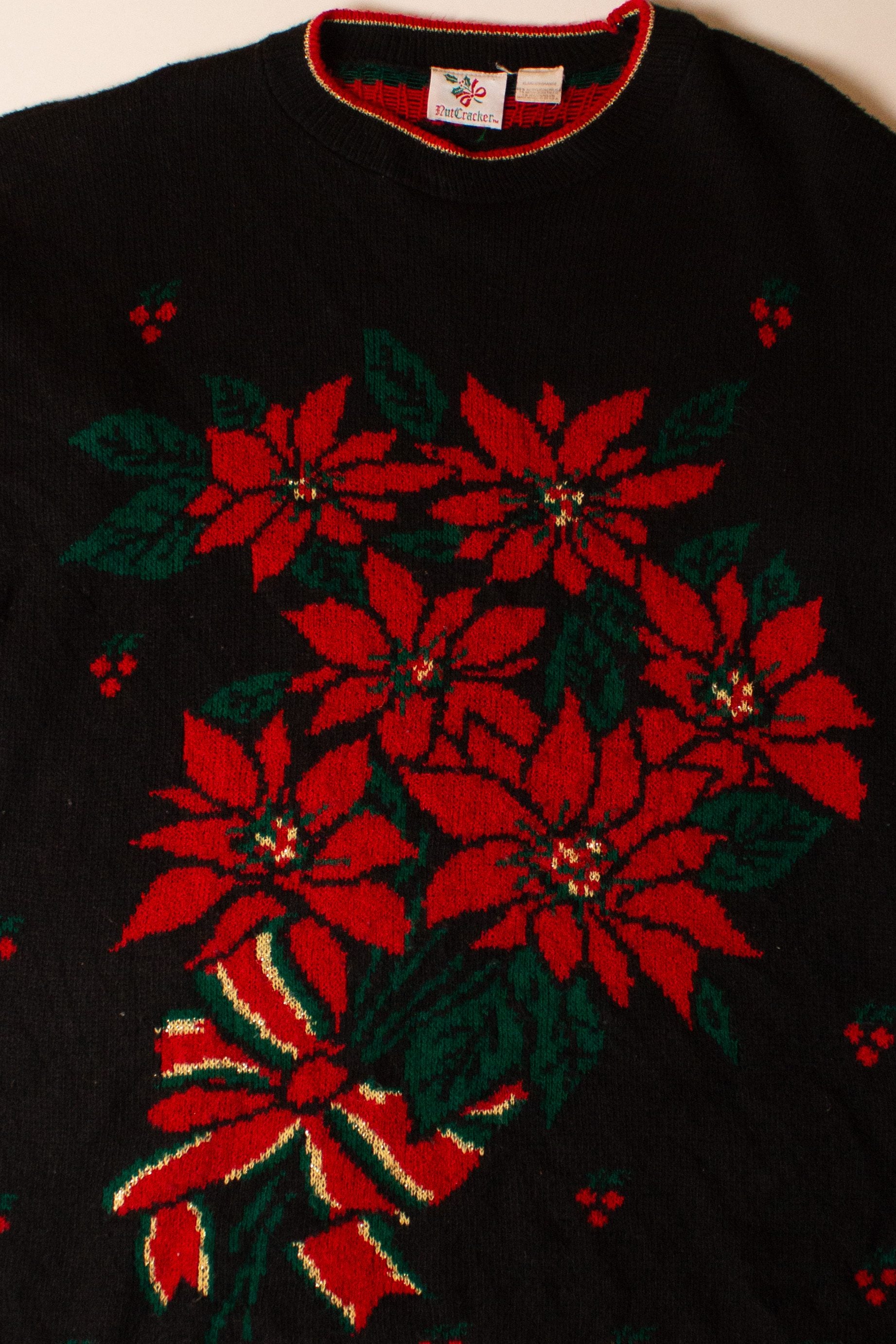 Vintage Black Flowers Christmas Sweater (1990s)