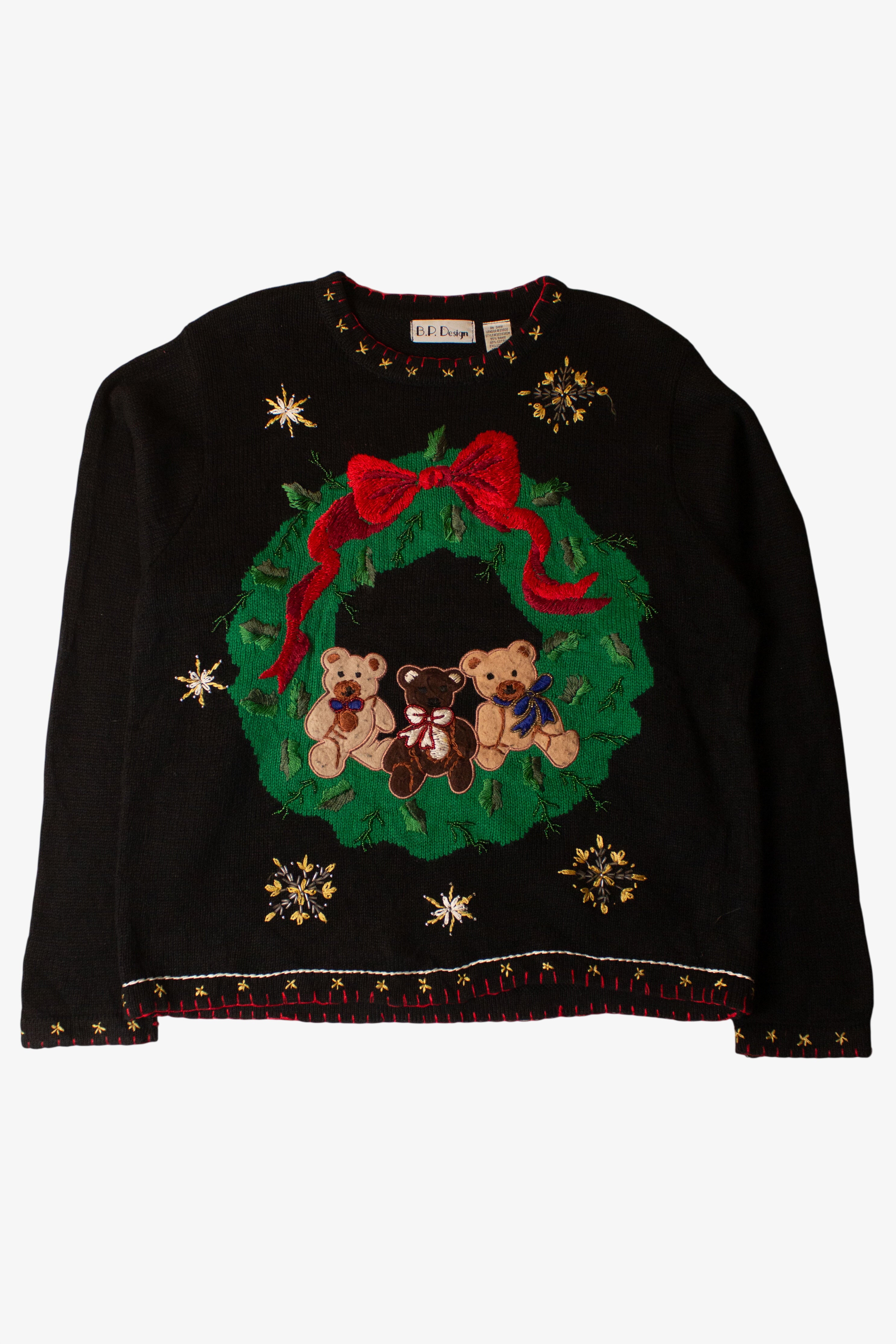 Vintage Wreath Bears Christmas Sweater (1990s)