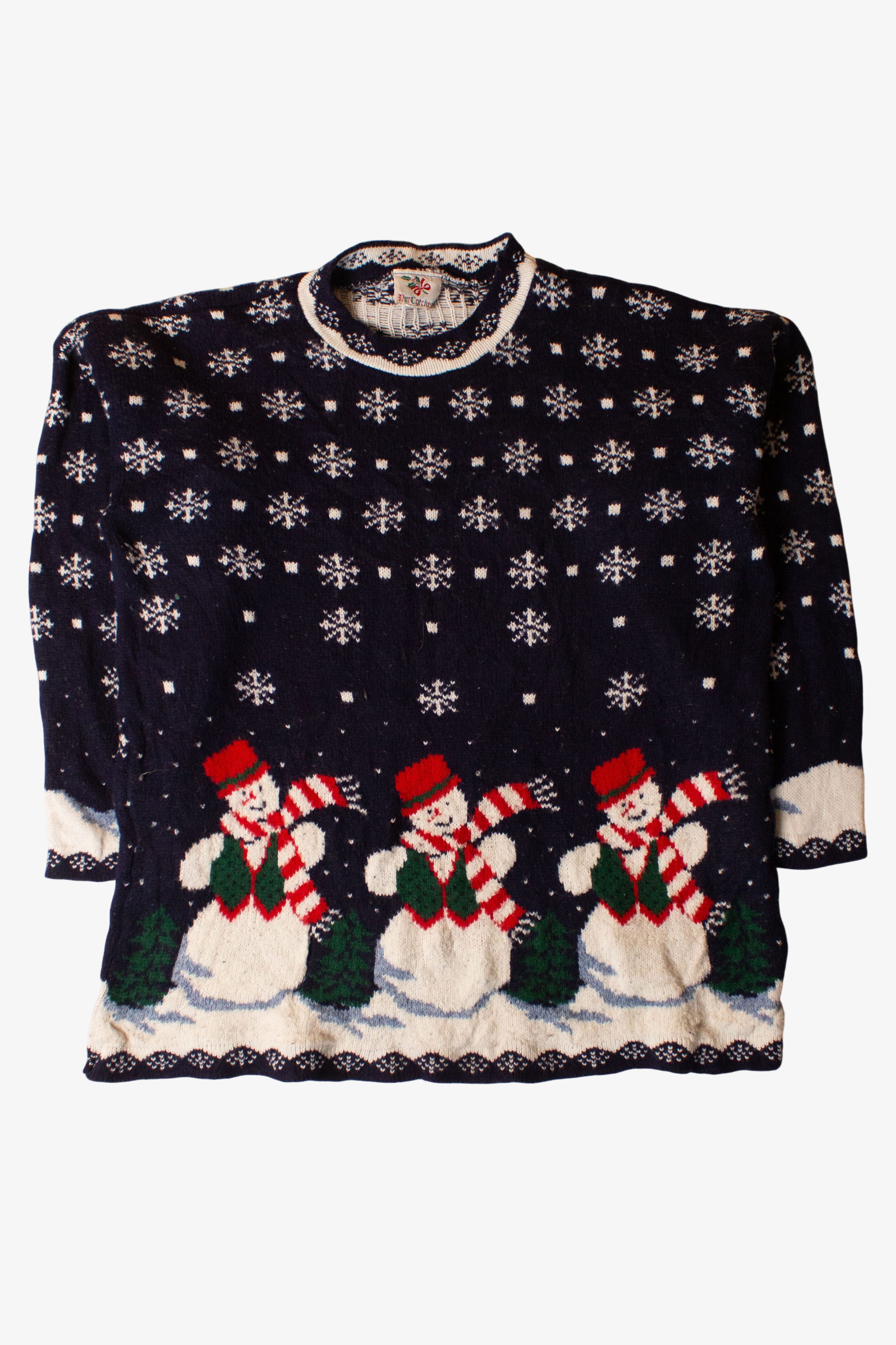 Vintage Navy Blue Snowmen Ugly Christmas Sweater (2000s)