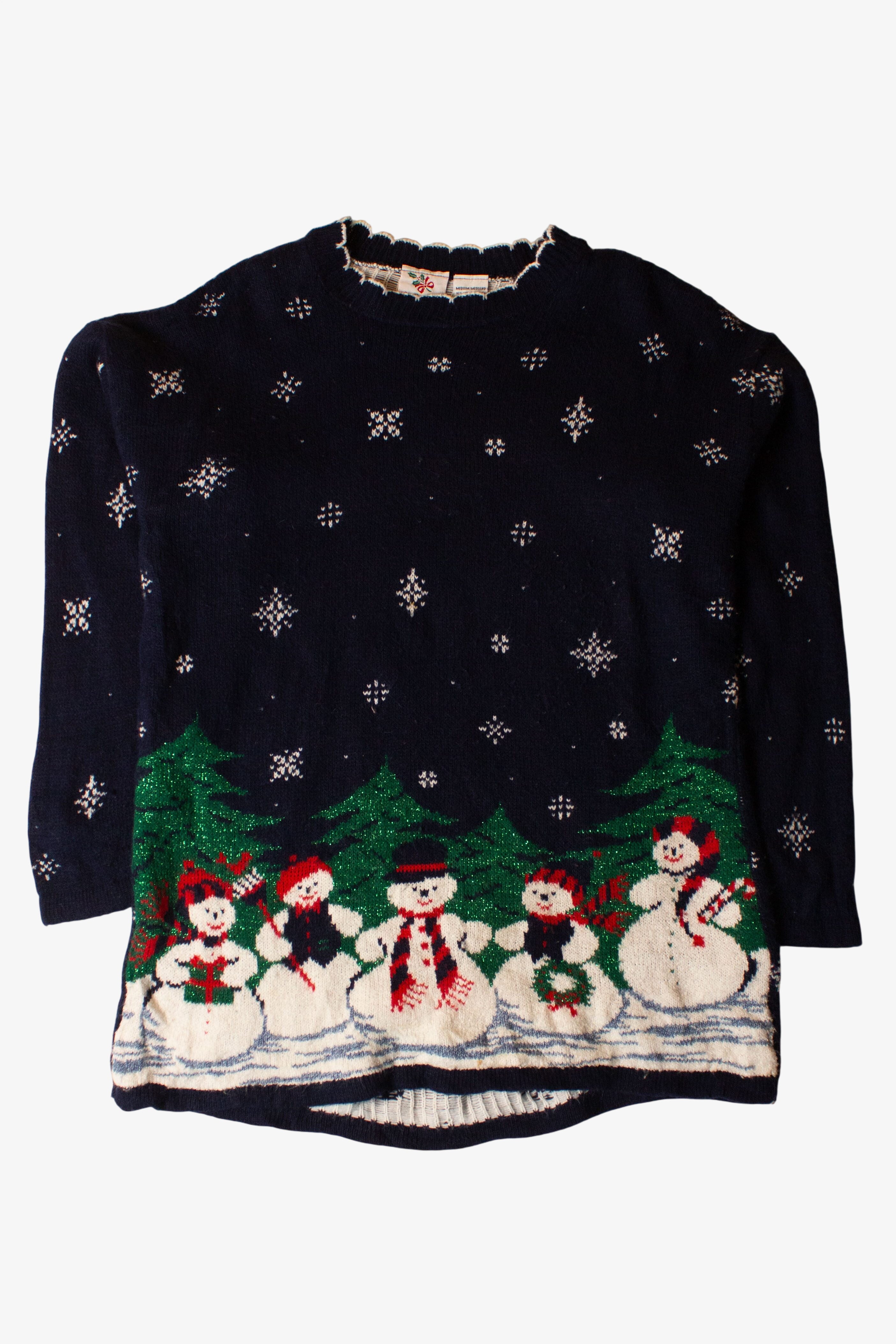 Vintage Navy Blue Snowmen Ugly Christmas Sweater (1990s)