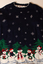 Vintage Navy Blue Snowmen Ugly Christmas Sweater (1990s)