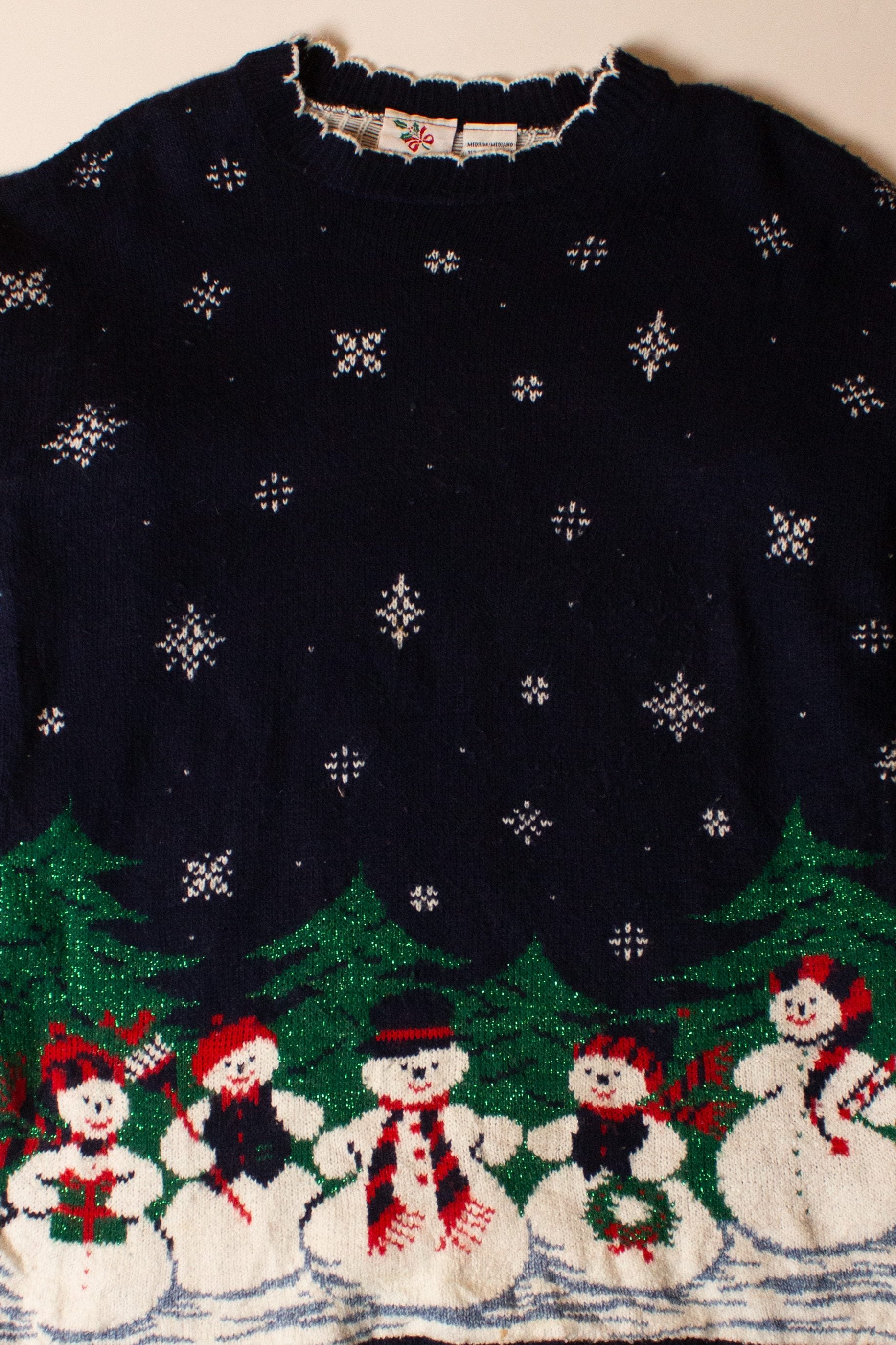 Vintage Navy Blue Snowmen Ugly Christmas Sweater (1990s)