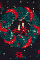 Vintage Wreath Poinsettia and Holly Pullover Ugly Christmas Sweater (2000s)