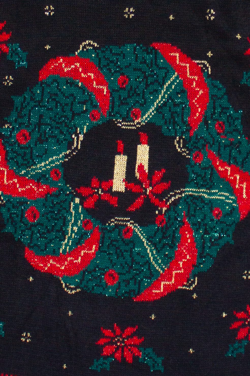 Vintage Wreath Poinsettia and Holly Pullover Ugly Christmas Sweater (2000s)