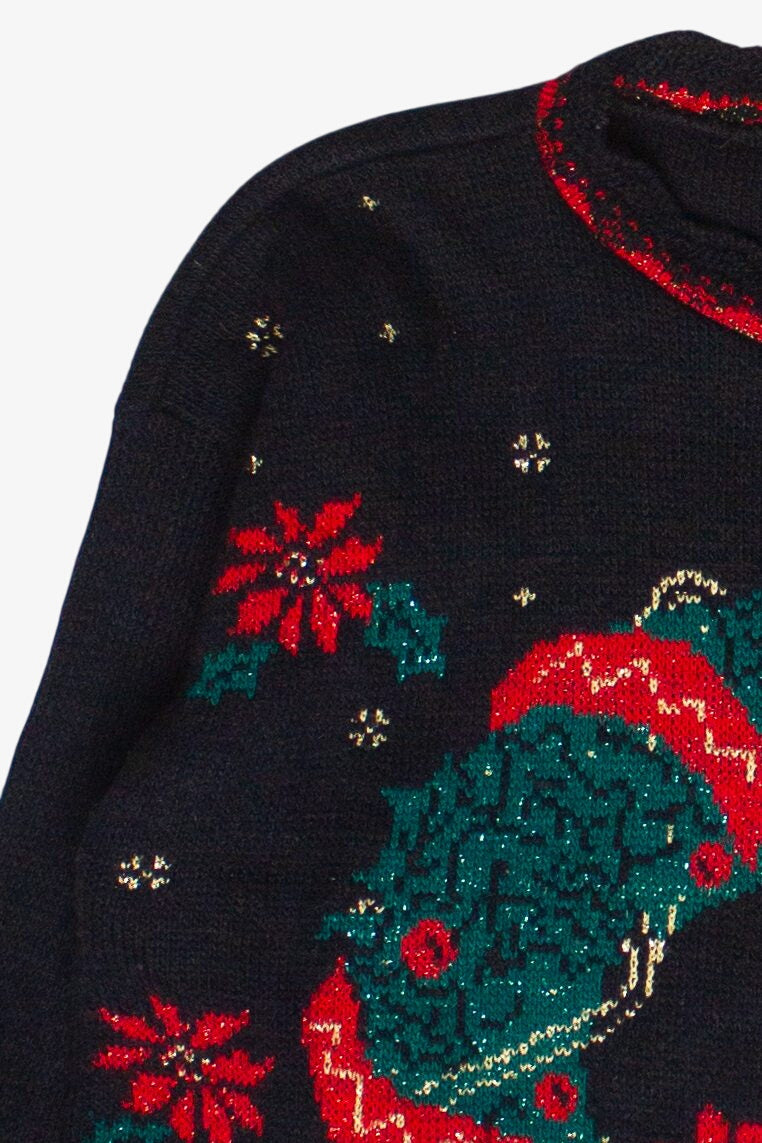 Vintage Wreath Poinsettia and Holly Pullover Ugly Christmas Sweater (2000s)
