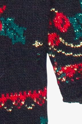 Vintage Wreath Poinsettia and Holly Pullover Ugly Christmas Sweater (2000s)