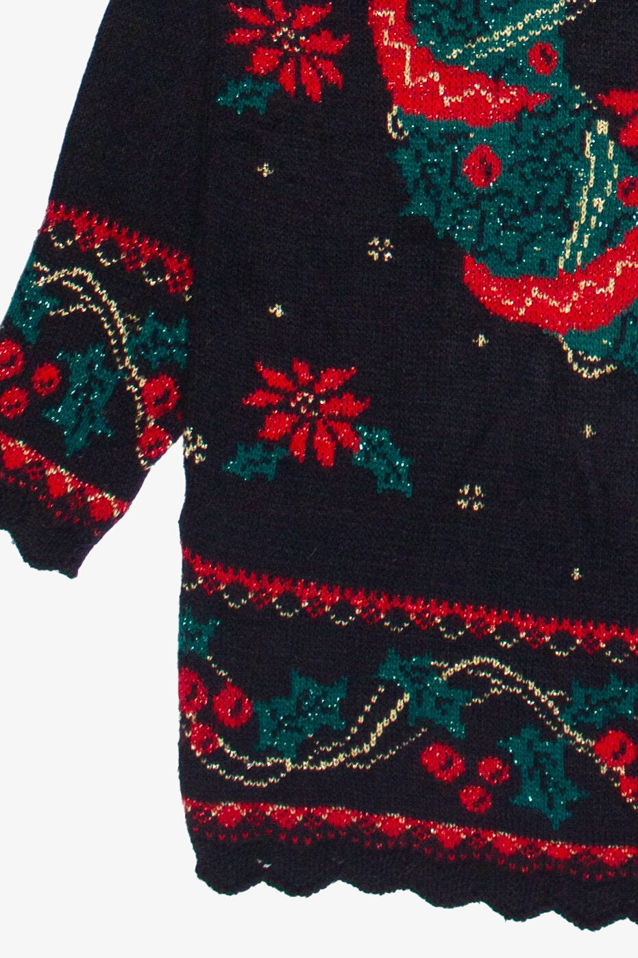 Vintage Wreath Poinsettia and Holly Pullover Ugly Christmas Sweater (2000s)