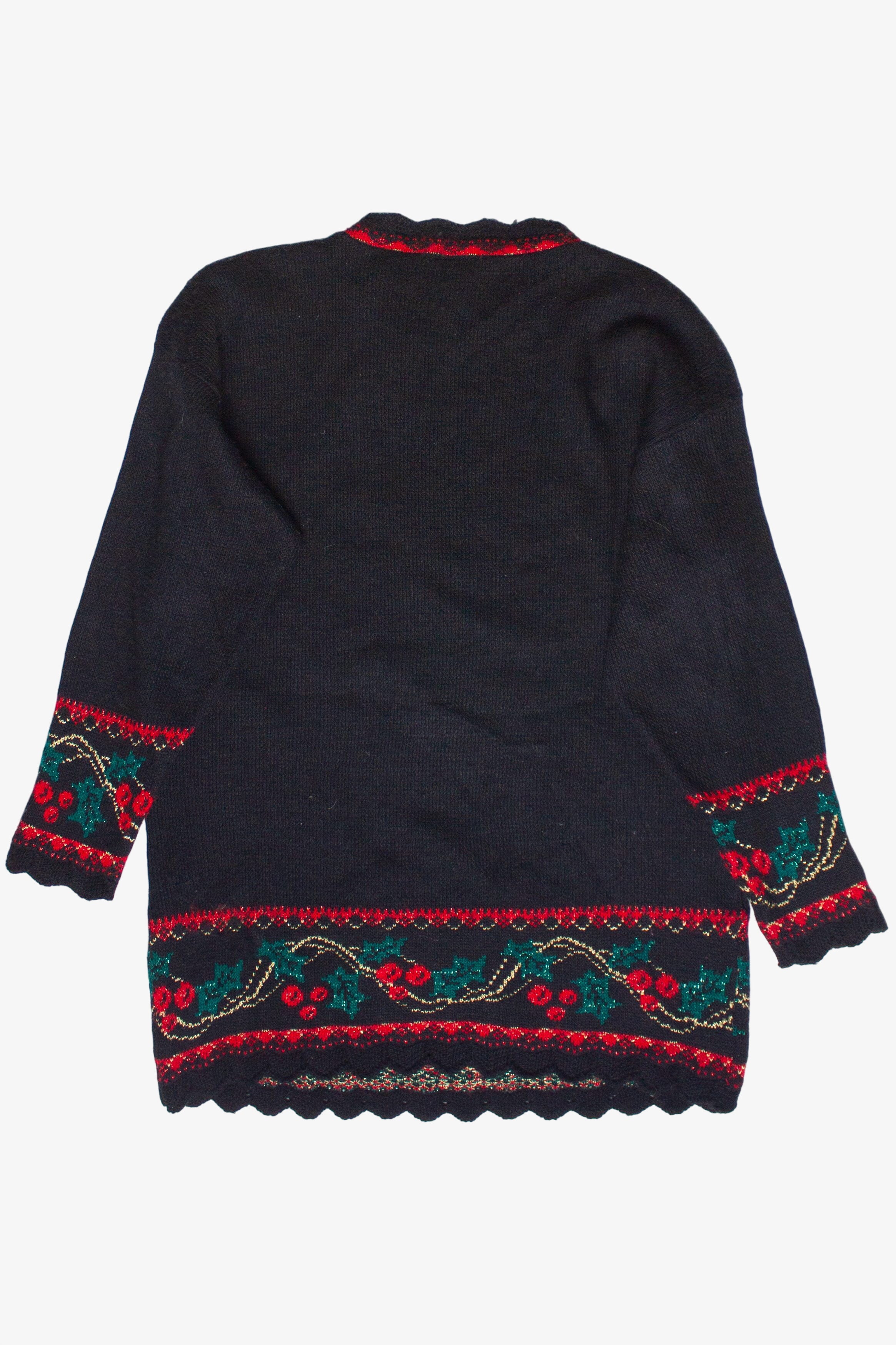 Vintage Wreath Poinsettia and Holly Pullover Ugly Christmas Sweater (2000s)