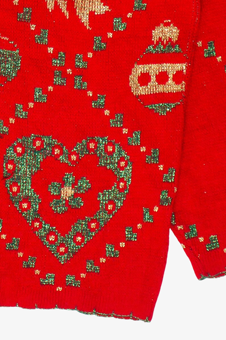 Vintage Holiday Time Metallic Ornament Pattern Ugly Christmas Sweater (1980s)