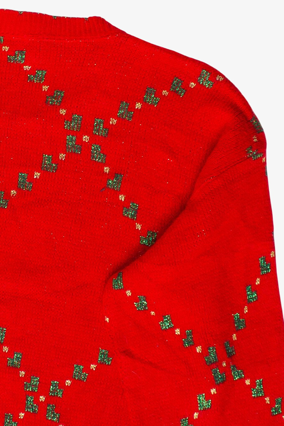Vintage Holiday Time Metallic Ornament Pattern Ugly Christmas Sweater (1980s)