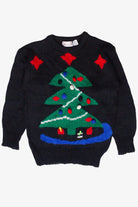 Vintage Adell Barre Pom Pom Christmas Tree Knit Ugly Christmas Sweater (1980s)