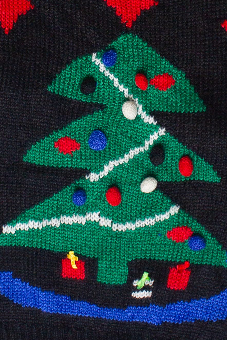 Vintage Adell Barre Pom Pom Christmas Tree Knit Ugly Christmas Sweater (1980s)