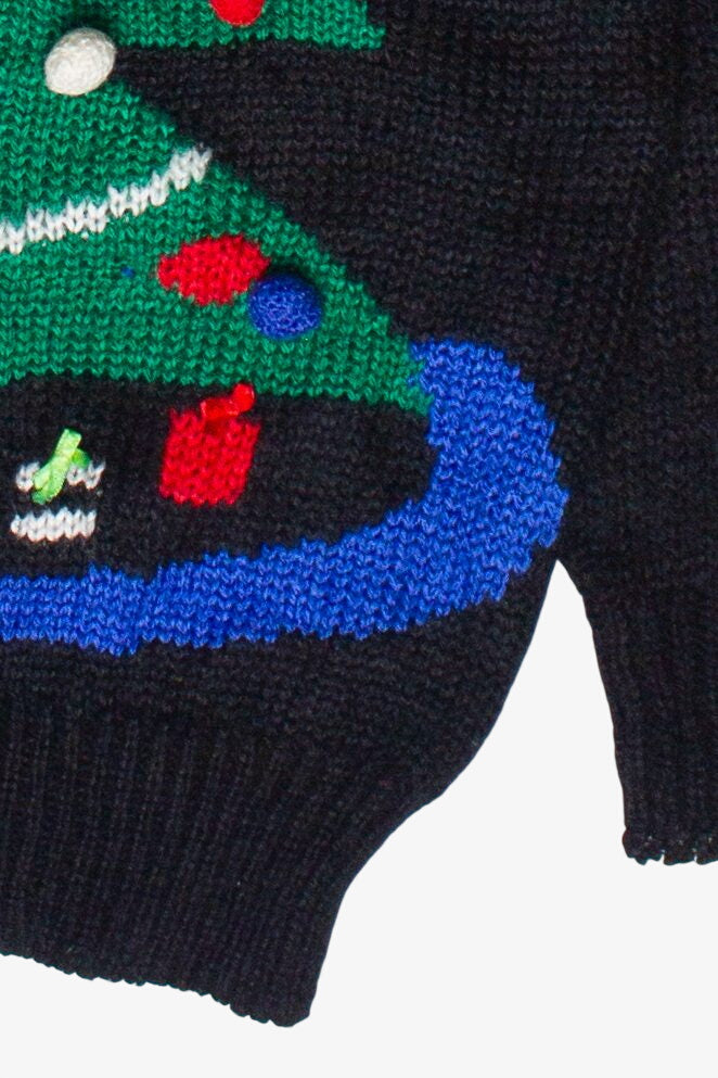 Vintage Adell Barre Pom Pom Christmas Tree Knit Ugly Christmas Sweater (1980s)