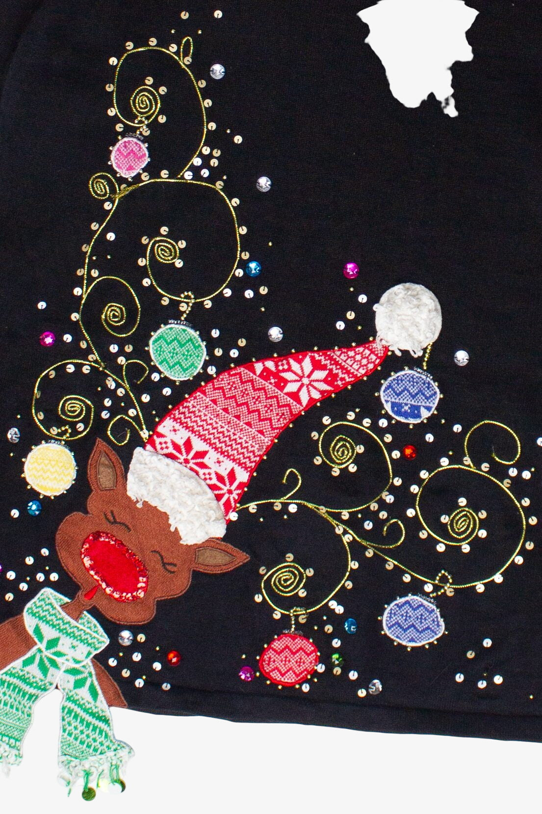 Vintage Bejeweled Reindeer Berek Studio Lightweight Ugly Christmas Sweater (2000s)