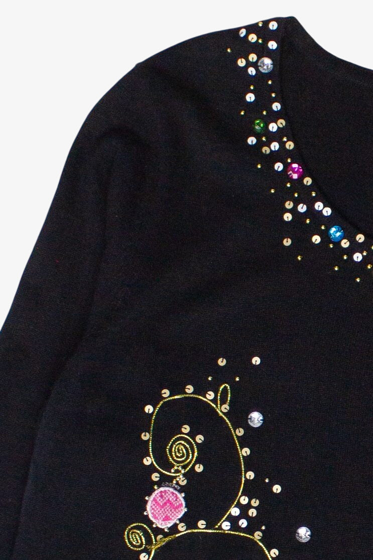 Vintage Bejeweled Reindeer Berek Studio Lightweight Ugly Christmas Sweater (2000s)