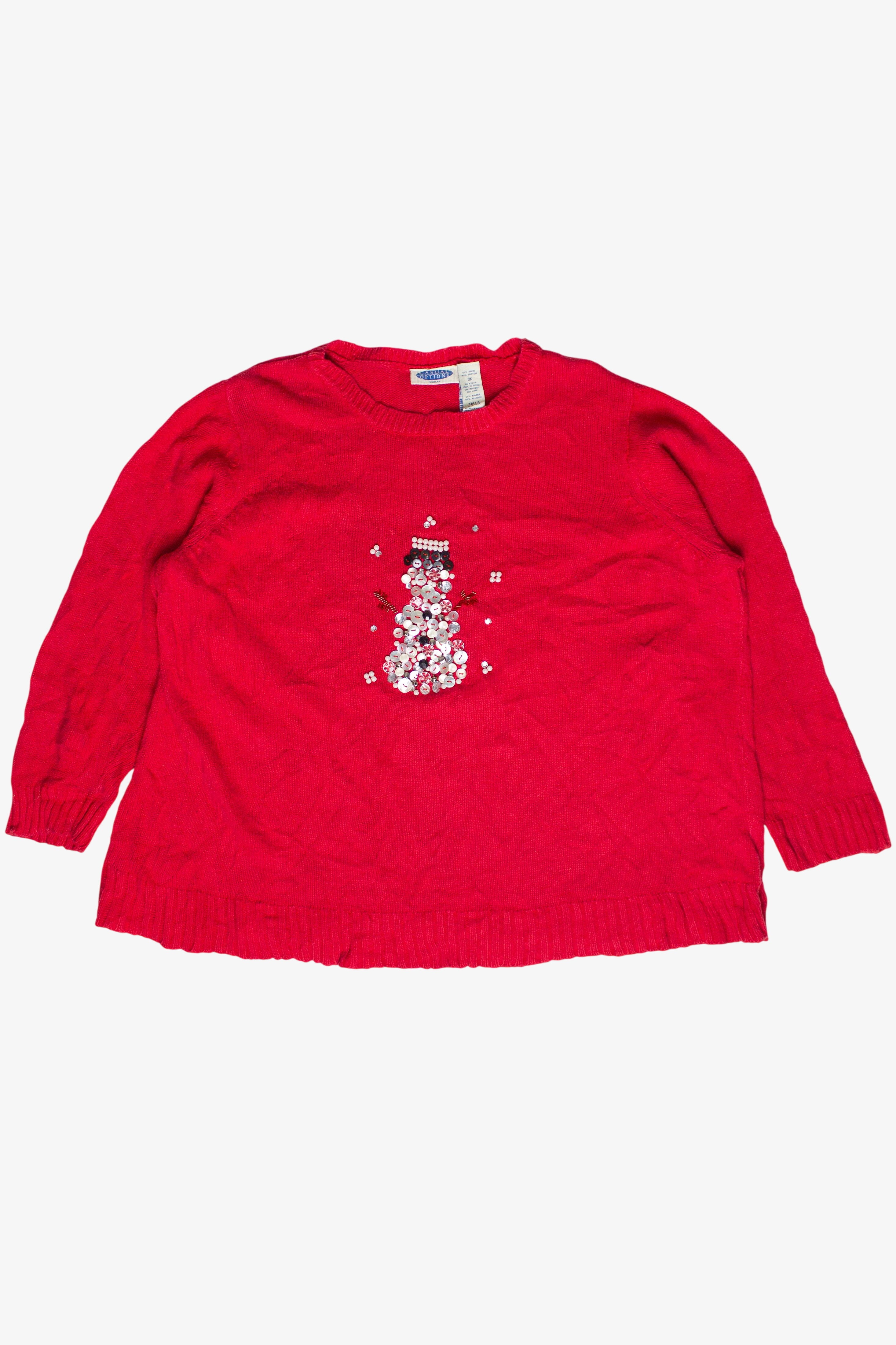 Vintage Casual Options Button Bling Snowman Ugly Christmas Sweater (1990s)