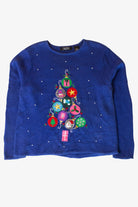 Vintage Blue Ornament Tree Christmas Sweater (1990s)