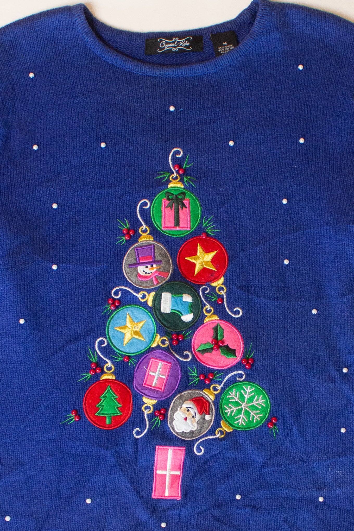 Vintage Blue Ornament Tree Christmas Sweater (1990s)