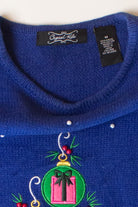 Vintage Blue Ornament Tree Christmas Sweater (1990s)