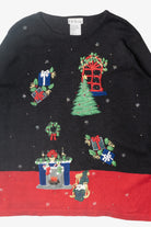 Vintage Cozy Fireplace Ugly Christmas Sweater (1990s)