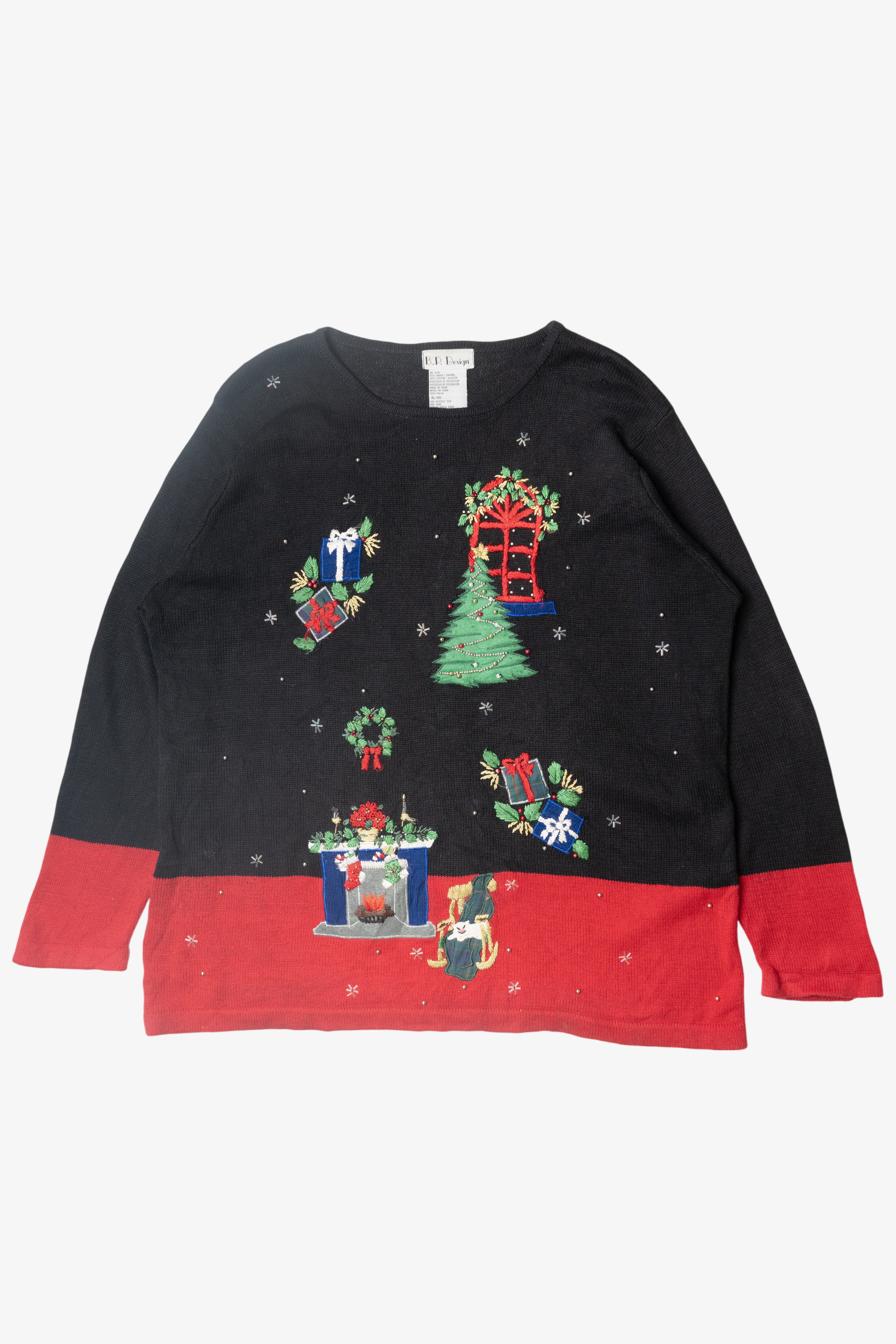 Vintage Cozy Fireplace Ugly Christmas Sweater (1990s)