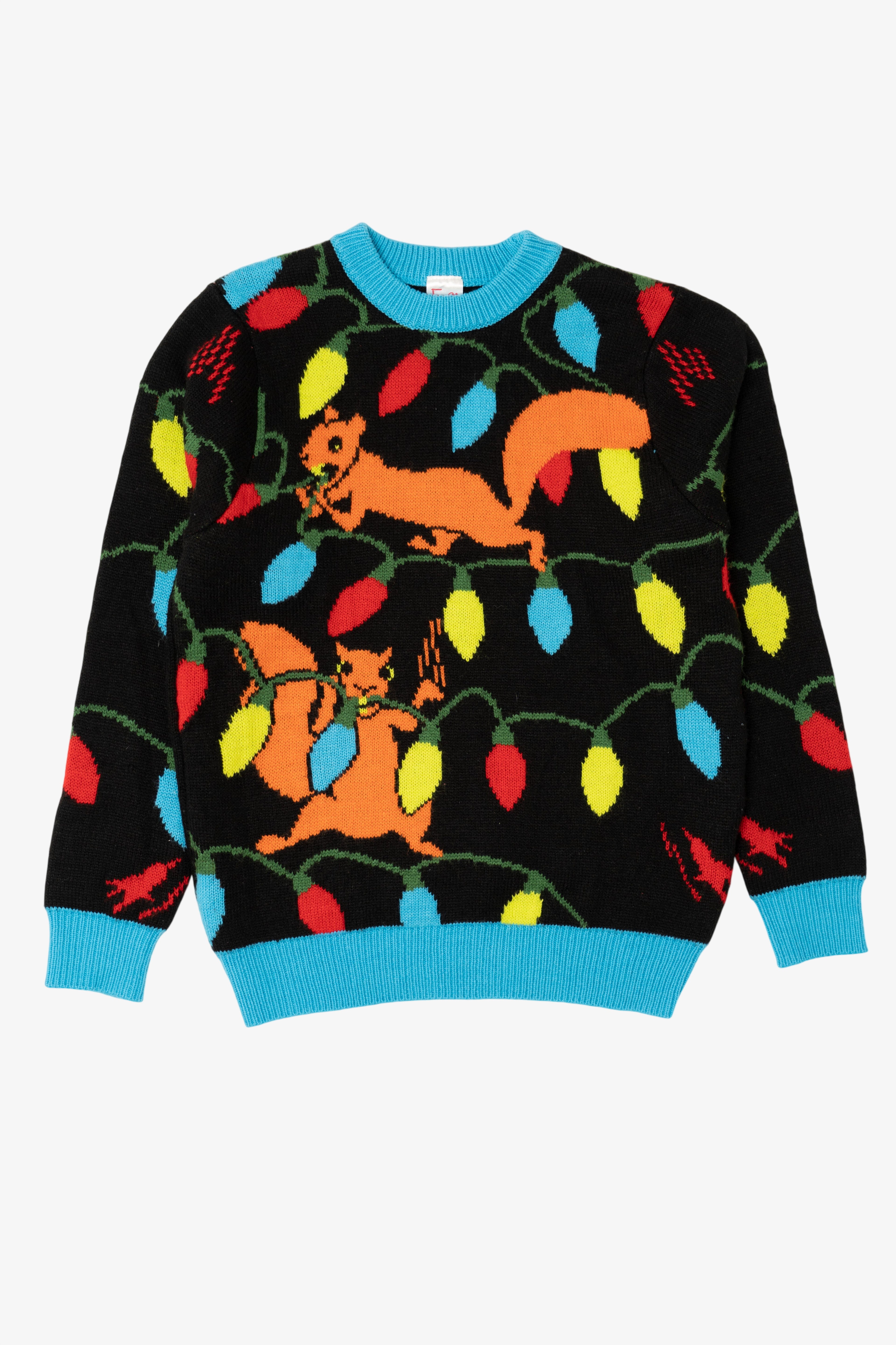 Black FunQi Gifts Squirrels Chewing On Lights Funny Ugly Christmas Pullover (2010s)