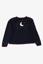 Vintage Navy Blue Christopher & Banks Santa Flying in Sleigh Ugly Christmas Pullover (1990s)