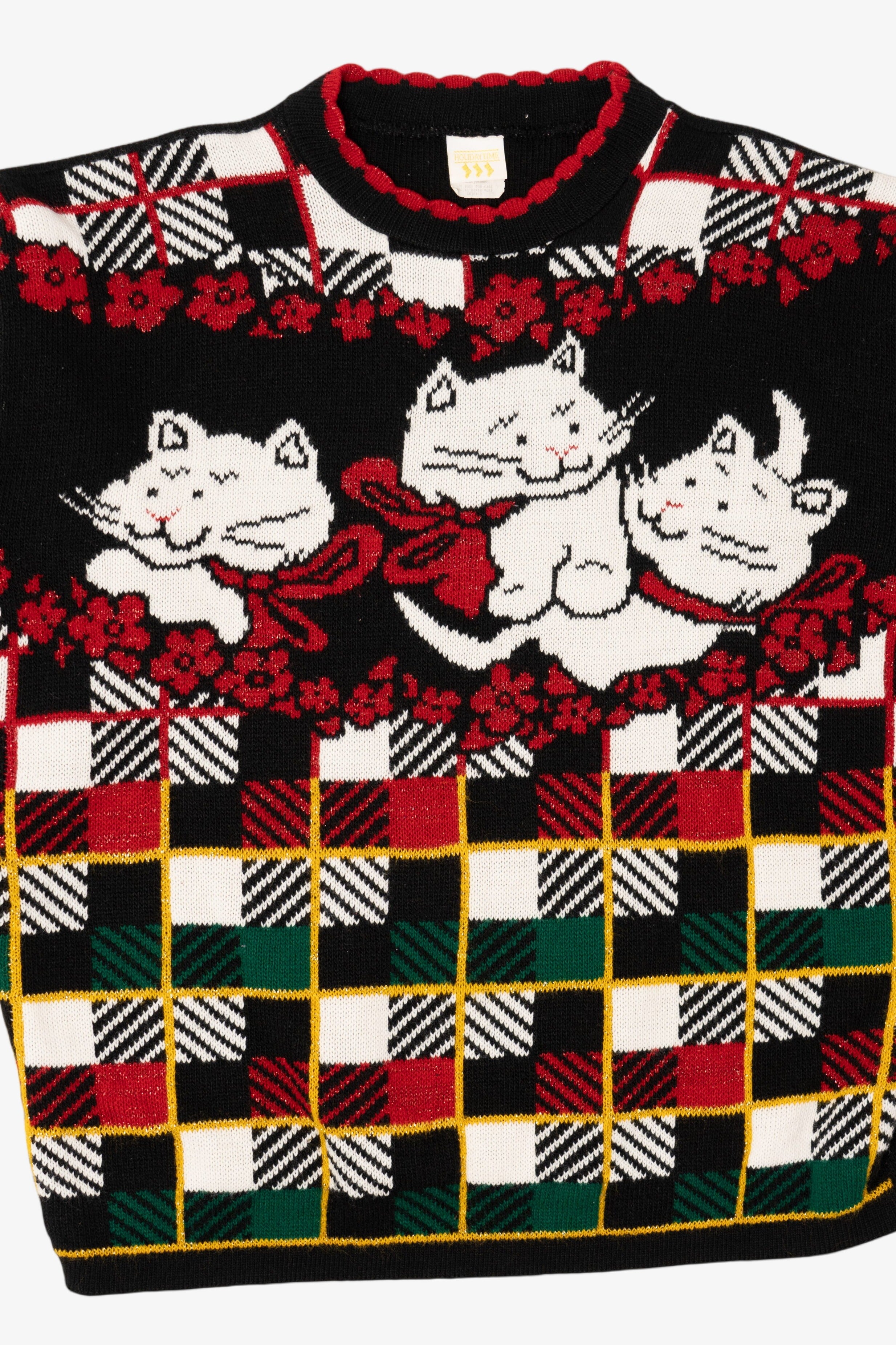 Vintage Black Holiday Time Cats Ugly Christmas Pullover (1980s)