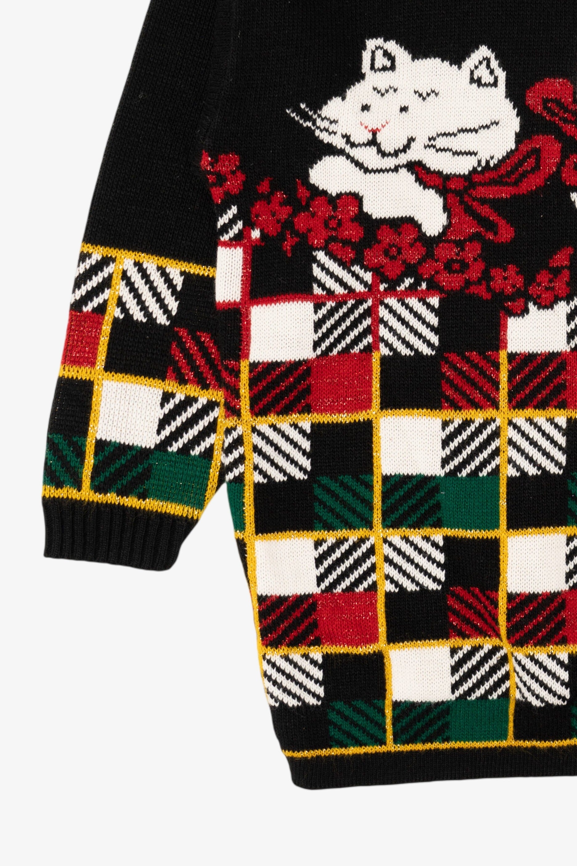 Vintage Black Holiday Time Cats Ugly Christmas Pullover (1980s)