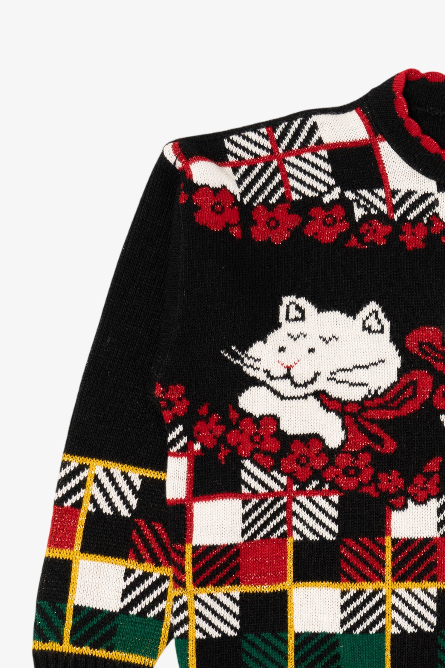 Vintage Black Holiday Time Cats Ugly Christmas Pullover (1980s)
