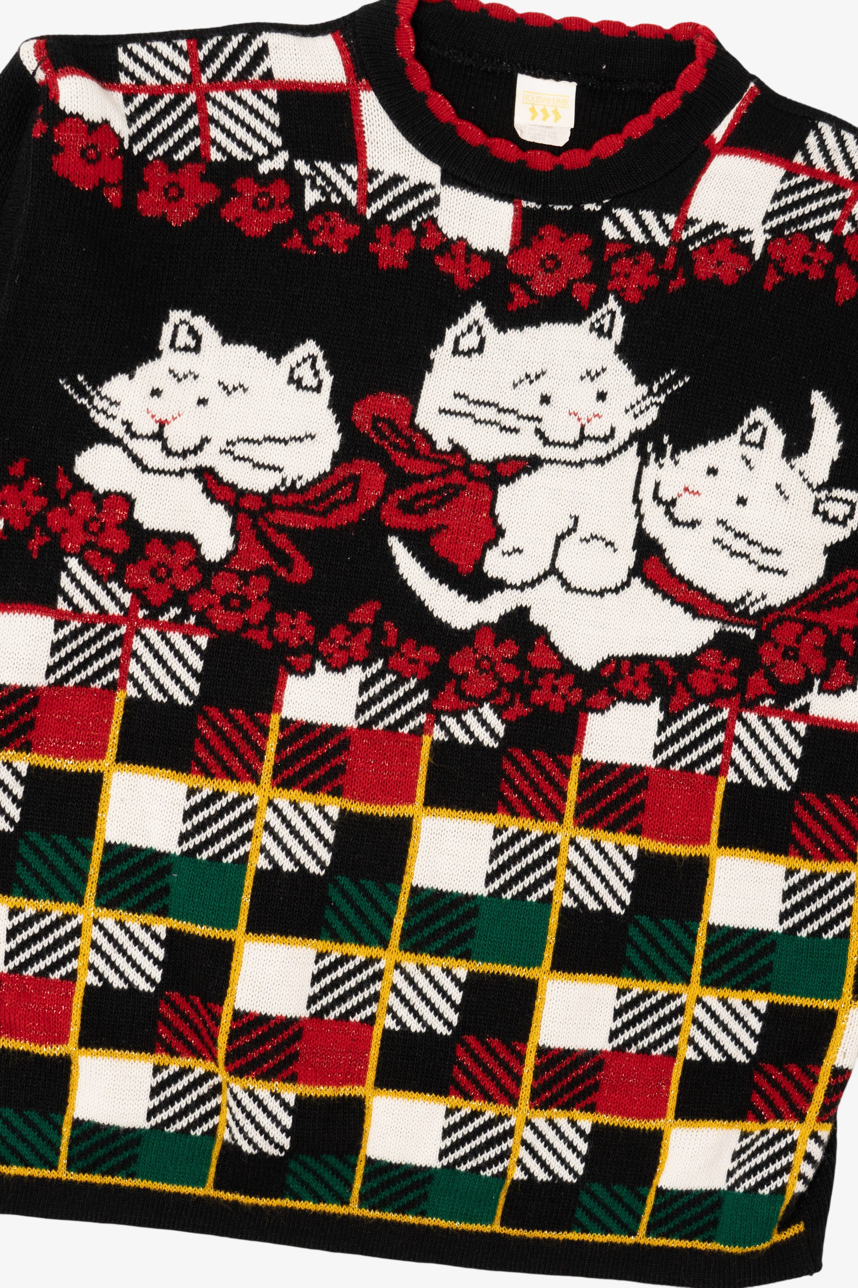 Vintage Black Holiday Time Cats Ugly Christmas Pullover (1980s)