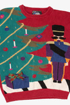 Vintage Red Holiday Traditions Nutcracker Under Tree Christmas Pullover (1990s)