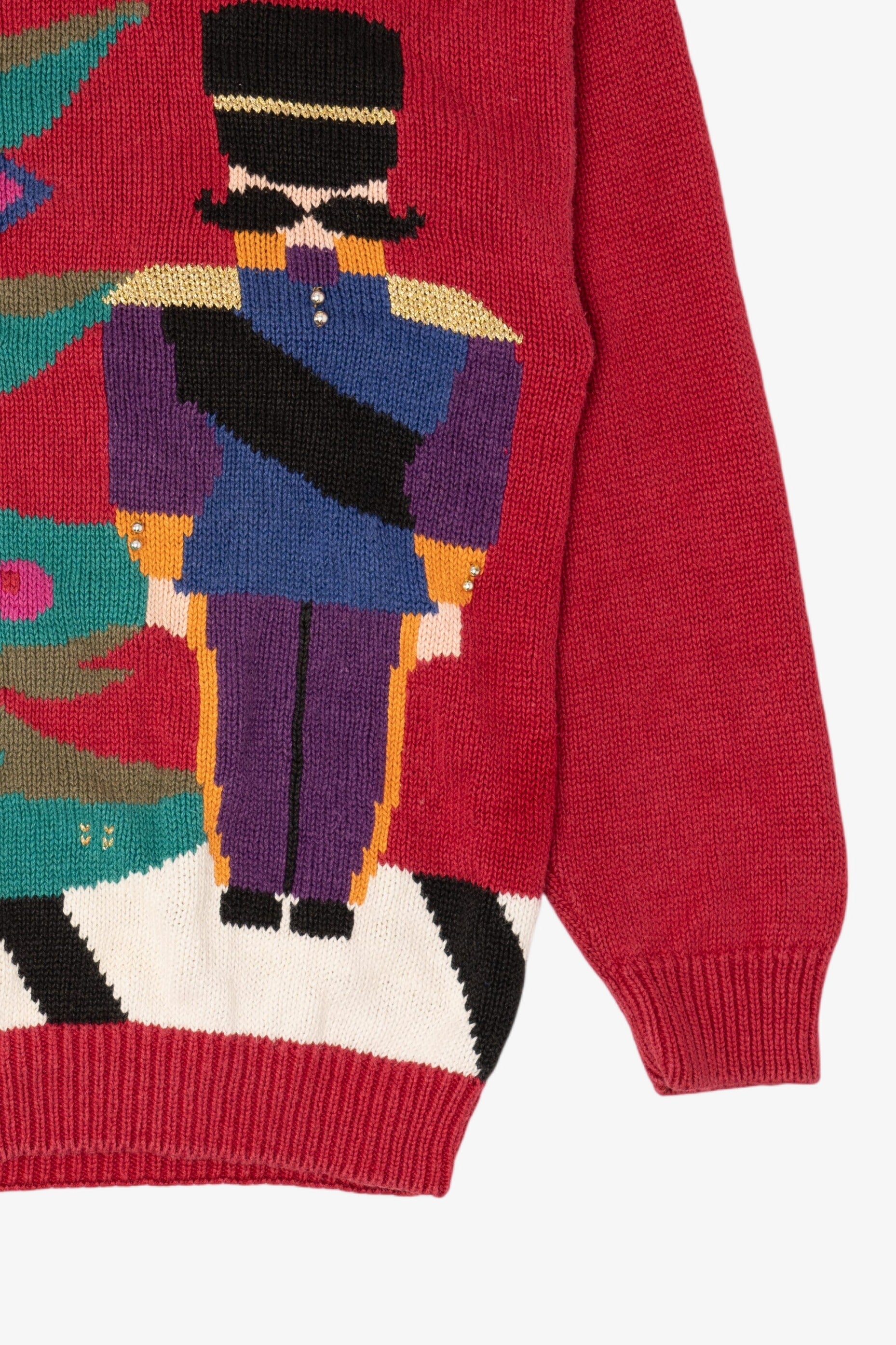 Vintage Red Holiday Traditions Nutcracker Under Tree Christmas Pullover (1990s)