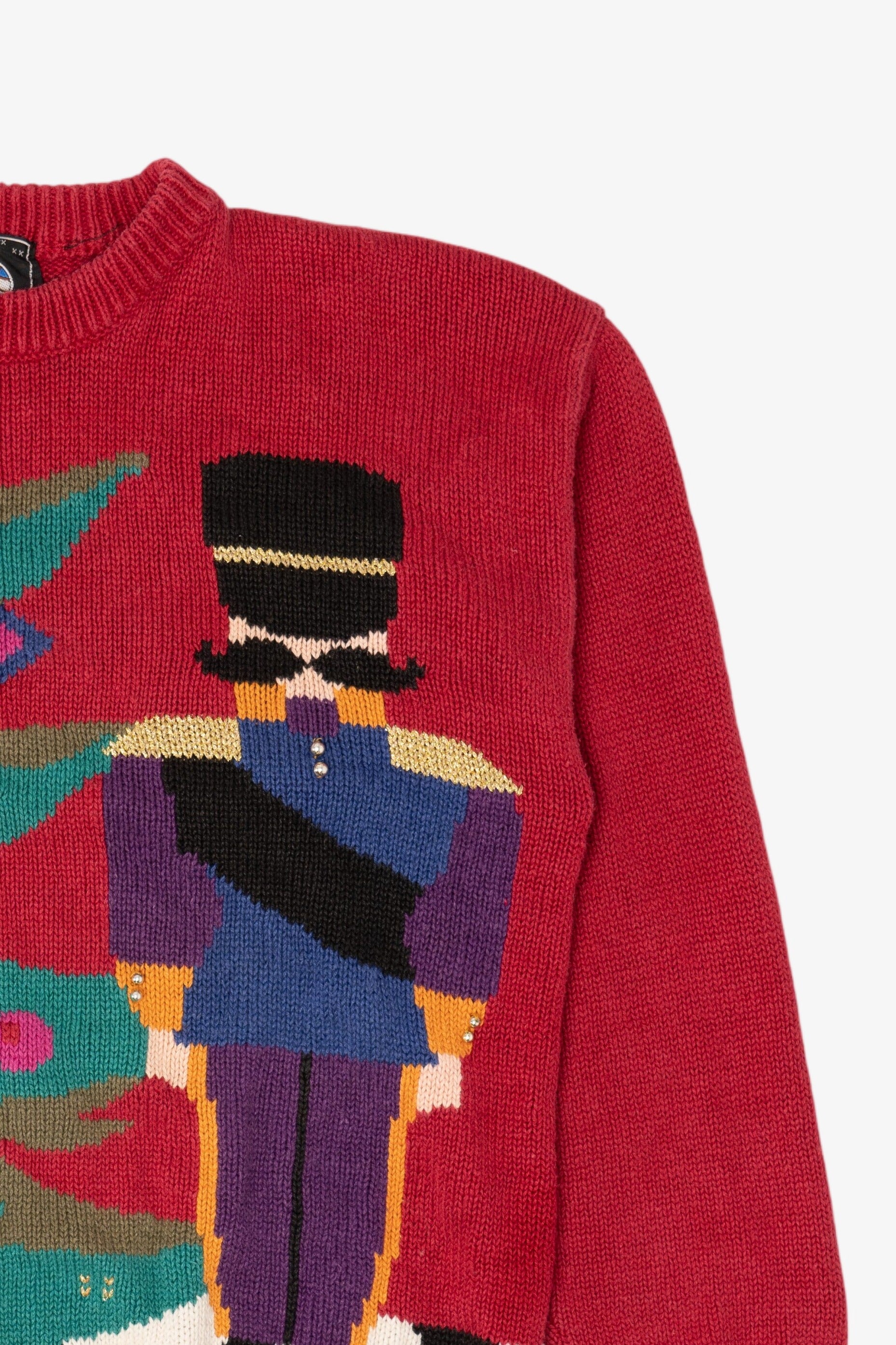 Vintage Red Holiday Traditions Nutcracker Under Tree Christmas Pullover (1990s)