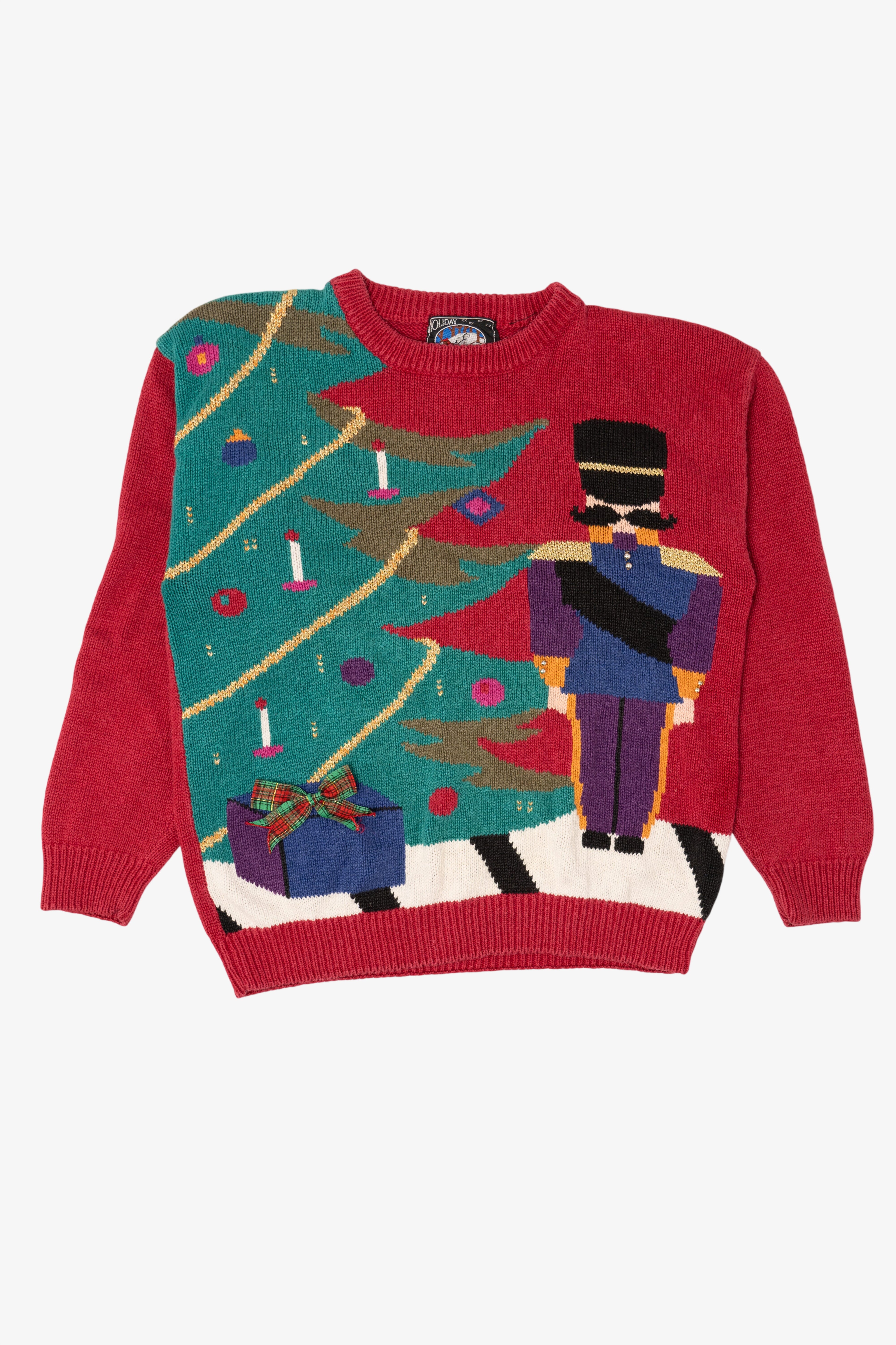 Vintage Red Holiday Traditions Nutcracker Under Tree Christmas Pullover (1990s)